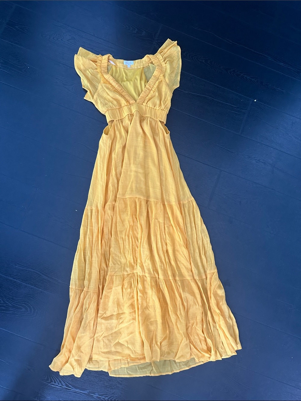 Pink Lily Yellow Ruffle Sleeve Maxi Dress